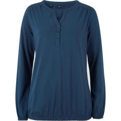 Shirt bawełniany z dekoltem henley bonprix ciemnoniebieski. Niebieskie koszulki damskie bonprix, bez wzorów, z bawełny, bez kołnierzyka, bez rękawów. Za 49,99 zł.