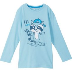 Shirt chłopięcy z długim rękawem, bawełna organiczna bonprix mglisty niebieski. Niebieskie koszule chłopięce bonprix, z nadrukiem, z bawełny, bez kołnierzyka, z długim rękawem, długie. Za 24,99 zł.