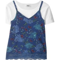 Bluzki dziewczęce: Shirt + top (2 części) bonprix biało-kobaltowy