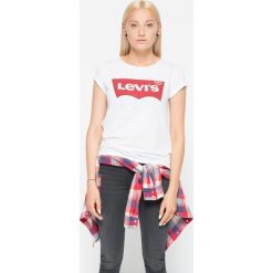 Levi's - Top. Białe bluzki damskie marki Levi's®, s, z nadrukiem, z bawełny, z okrągłym kołnierzem. Za 79,90 zł.