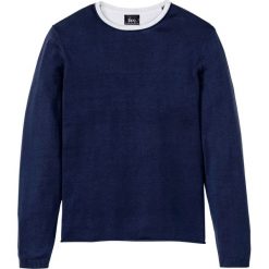 Sweter z okrągłym dekoltem bonprix indygo-biały. Niebieskie swetry męskie bonprix, s, z okrągłym kołnierzem. Za 89,99 zł.
