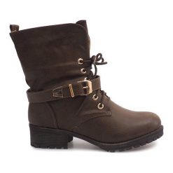 Zielone Botki Workery 6616 Khaki. Zielone botki damskie INNA MARKA, na jesień, eleganckie, bez obcasa, na obcasie, bez zapięcia. Za 66,00 zł.