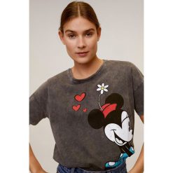 Mango - T-shirt MINNIE. Szare bluzki damskie Mango, l, z nadrukiem, z bawełny, z okrągłym kołnierzem, z krótkim rękawem. Za 69,90 zł.