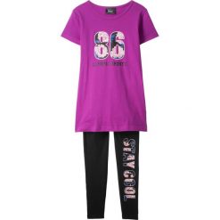 T-shirt + legginsy (2 części) bonprix czarny. Czarne legginsy dziewczęce bonprix, z nadrukiem. Za 54,99 zł.