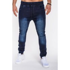 Joggery męskie: SPODNIE MĘSKIE JEANSOWE JOGGERY P481 – GRANATOWE