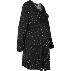 Sukienka ciążowa shirtowa z koronką i nadrukiem w kropki bonprix czarno-kremowy. Czarne sukienki damskie bonprix, z nadrukiem, z wiskozy, eleganckie. Za 129,99 zł.