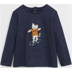 Mango Kids - Longsleeve dziecięcy Cool 80-104 cm. Niebieskie t-shirty chłopięce Mango Kids, z aplikacjami, z bawełny, bez rękawów. Za 45,90 zł.