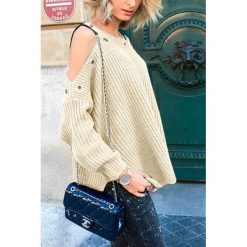 Damski sweter EMA ECRU. Pomarańczowe bluzy damskie IVET, bez wzorów, z dzianiny, eleganckie, bez rękawów, bez kaptura. W wyprzedaży za 89,00 zł.