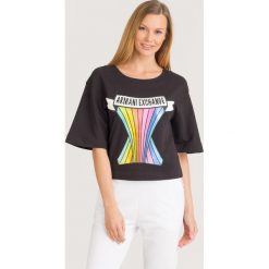 BLUZA Armani Exchange. Czarne bluzy damskie Armani Exchange, s, z nadrukiem, z bawełny, bez rękawów, bez kaptura. Za 221,40 zł.