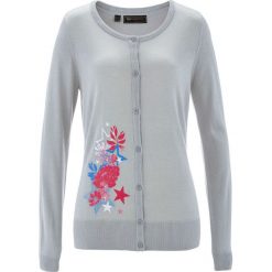 Sweter rozpinany bonprix jasnoszary melanż z kolorowym nadrukiem. Szare kardigany damskie bonprix, z nadrukiem. Za 59,99 zł.