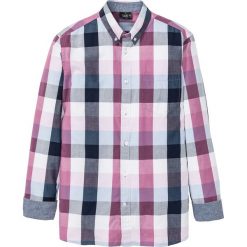 Koszula z długim rękawem w kratę bonprix jasnoniebiesko-bladoróżowo-ciemnoniebiesko-biały w kratę. Niebieskie koszule męskie bonprix, xl, bez wzorów, z bawełny, bez kołnierzyka, z długim rękawem. Za 74,99 zł.