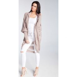 Długi ażurowy kardigan F248 beżowy. Brązowe swetry damskie Tagless, xl, w ażurowe wzory. Za 85,50 zł.