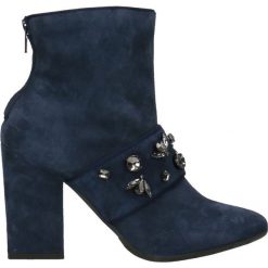 Botki LILIA. Niebieskie botki damskie Gino Rossi, ze skóry, eleganckie, za kostkę, na wysokim obcasie, na słupku, bez zapięcia. Za 349,90 zł.