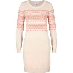 Sukienka dzianinowa bonprix szarobeżowy wzorzysty. Szare sukienki damskie bonprix, bez wzorów, z dzianiny, bez kołnierzyka, bez rękawów. Za 37,99 zł.