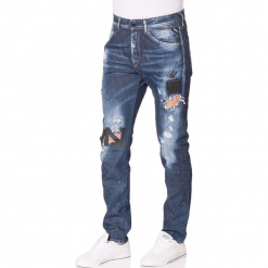 Dżinsy "Ezhir" - Low Crotch - w kolorze granatowym. Niebieskie jeansy męskie marki Replay. W wyprzedaży za 391,95 zł.