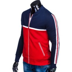 Bluza męska rozpinana bez kaptura B704 - granatowa. Niebieskie bluzy męskie Ombre Clothing, s, bez wzorów, z bawełny, z kapturem, bez rękawów, bez kaptura. Za 69,00 zł.
