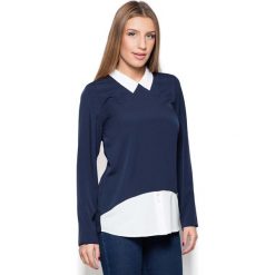 Niebieska Stylowa Kobieca Bluzka 2 w 1. Niebieskie bluzki damskie KATRUS, s, bez wzorów, eleganckie, bez kołnierzyka, z długim rękawem. Za 112,90 zł.