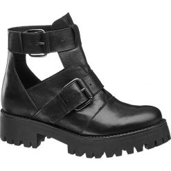 Czarne botki damskie 5th Avenue z wycięciami 5th Avenue czarne. Czarne botki damskie 5th Avenue, ze skóry, rockowe, bez obcasa, na obcasie, z paskami. Za 259,90 zł.