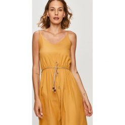 Answear - Sukienka Answear Lab. Żółte sukienki damskie ANSWEAR, na co dzień, s, w paski, z bawełny, casualowe, bez kołnierzyka, bez rękawów, midi, proste. Za 149,90 zł.