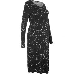 Sukienka shirtowa ciążowa midi bonprix czarny z nadrukiem. Czarne sukienki ciążowe marki bonprix, z nadrukiem, moda ciążowa, midi, dopasowane. Za 84,99 zł.