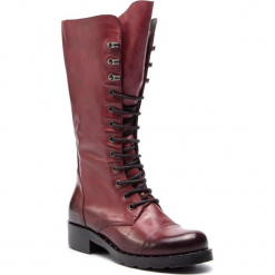 Kozaki EVA MINGE - Gibraleon 4N 18JS1372581EF 134. Czerwone buty zimowe damskie Eva Minge, ze skóry, na obcasie. W wyprzedaży za 579,00 zł.