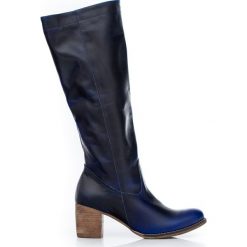 Wsuwane kozaki na słupku - skóra naturalna - model 154 - kolor niebieska przecierka. Niebieskie kozaki damskie Zapato, do pracy, na lato, ze skóry, biznesowe, na wysokim obcasie, na obcasie, bez zapięcia. Za 499,00 zł.