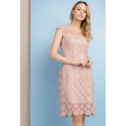Kobieca sukienka z koronki. Sukienki damskie Monnari, w koronkowe wzory, z koronki, eleganckie, z dekoltem na plecach, z krótkim rękawem, krótkie, midi. Za 149,50 zł.