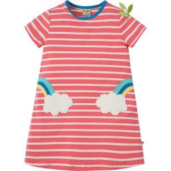 Sukienka "Paige" w kolorze łososiowym. Różowe sukienki niemowlęce Frugi, w paski, z bawełny, bez rękawów, midi. W wyprzedaży za 85,95 zł.