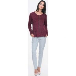 Bluzy damskie: Bordowa Bluza Swetrowa na Suwak z Falbanką