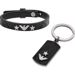 Emporio Armani - Bransoletka skórzana. Czarne bransoletki męskie Emporio Armani, ze stali. Za 349,90 zł.