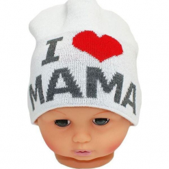 Czapka niemowlęca z napisem mama CZ 161B. Szare czapeczki niemowlęce Proman, z napisami. Za 30,75 zł.