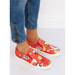 Czerwone Slipony ULALIA. Czerwone trampki i tenisówki damskie FunKee.pl, bez wzorów, ze skóry, bez zapięcia. Za 90,99 zł.