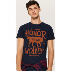 T-shirt z wilkiem - Granatowy. Niebieskie t-shirty męskie marki House, l. Za 35,99 zł.