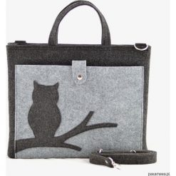 Shopper bag damskie: Duża Grafitowa Torebka – Laptopówka z Sową
