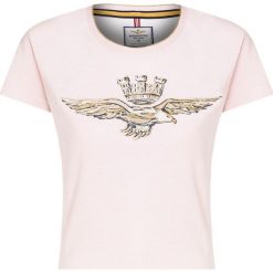 T-shirt AERONAUTICA MILITARE. Różowe bluzki damskie Aeronautica Militare, bez wzorów, z bawełny, z okrągłym kołnierzem. Za 350,00 zł.