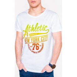 T-shirt męski z nadrukiem S1093 - biały. Białe t-shirty męskie Ombre Clothing, s, z nadrukiem, z bawełny, bez kołnierzyka. Za 13,99 zł.