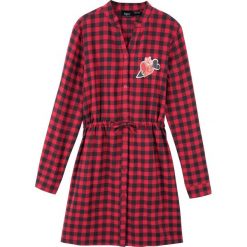 Sukienka w kratę bonprix szaro-czerwony w kratę. Szare sukienki dziewczęce bonprix, z nadrukiem, eleganckie, z długim rękawem, długie. Za 69,99 zł.