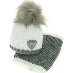 Czapka dziecięca z kominkiem CZ+k 047D biało-szara r. 46-48. Białe czapeczki niemowlęce marki Proman. Za 62,96 zł.