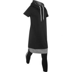 Wygodna długa bluza dresowa z legginsami, krótki rękaw bonprix czarno-czarny. Czarne bluzy rozpinane damskie bonprix, z dresówki, z długim rękawem, długie. Za 109,99 zł.