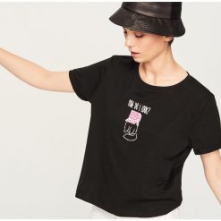 T-shirt z nadrukiem - Czarny. Czarne t-shirty damskie Reserved, l, z nadrukiem. Za 24,99 zł.
