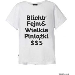 Koszulka Blichtr Fejm i wielkie Piniążki. Białe koszulki męskie Pakamera, m, z nadrukiem, bez kołnierzyka, bez rękawów. Za 79,00 zł.