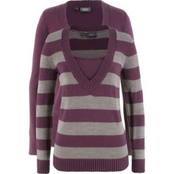 Sweter (2 szt. w opak.) bonprix czarny bez w paski + czarny bez. Fioletowe swetry oversize damskie bonprix. Za 89,98 zł.