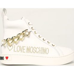 Love Moschino - Trampki skórzane. Białe trampki i tenisówki damskie Love Moschino, bez wzorów, ze skóry, na sznurówki. Za 959,90 zł.