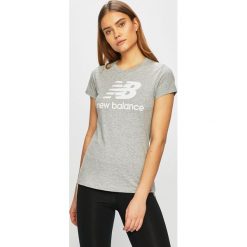 New Balance - Top. Szare bluzki damskie New Balance, s, z nadrukiem, z bawełny, z okrągłym kołnierzem. Za 119,90 zł.