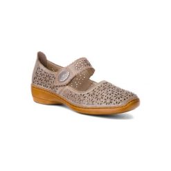 RIEKER 41366-62. Brązowe półbuty damskie Rieker, bez wzorów, ze skóry, bez obcasa, bez zapięcia. Za 249,99 zł.
