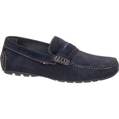 Mokasyny męskie AM SHOE granatowe. Niebieskie mokasyny męskie AM SHOE, bez wzorów, ze skóry, bez zapięcia. Za 159,90 zł.