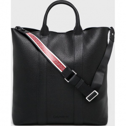 Calvin Klein - Torebka. Czarne shopper bag damskie Calvin Klein, w paski, z materiału, do ręki, duże. Za 699,90 zł.