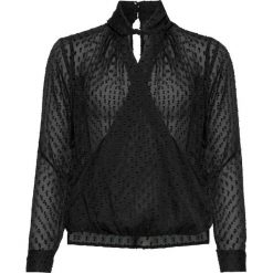 Bluzka kopertowa bonprix czarny. Czarne koszulki damskie bonprix, bez wzorów, eleganckie, bez kołnierzyka, bez rękawów. Za 89,99 zł.