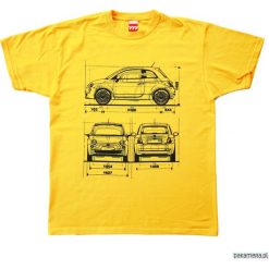 Koszulka FIAT 500 NEW YELLOW tshirt. Żółte koszulki męskie Pakamera, m, z nadrukiem, z bawełny, bez kołnierzyka, bez rękawów. Za 77,00 zł.