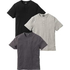 Shirt z dekoltem henley (3 szt.) bonprix jasnoszary melanż + antracytowy melanż + czarny. Szare koszulki męskie bonprix, s, bez wzorów, bez kołnierzyka, bez rękawów. Za 98,97 zł.